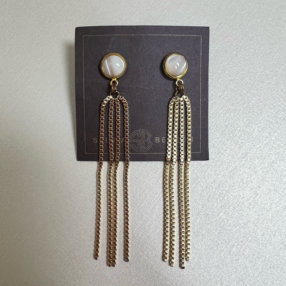 Sylvia Benson Long Dangle Stone Earrings - Gold